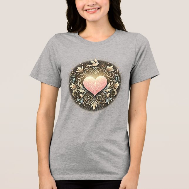 Camiseta Triblenda Elegante Corazón Floral y Diseño Domológico (Anverso)