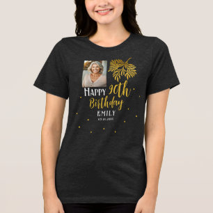 Camiseta Triblenda Elegante Cumpleaños 90 Años Foliaje Dorado Fiesta