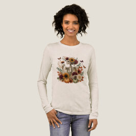 Camiseta Triblenda Elegante esqueleto floral gótico moda de otoño