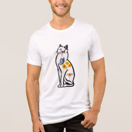Camiseta Triblenda Elegante esquema de gato con mariposas y flores