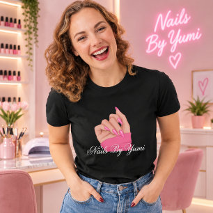Camiseta Triblenda Elegante Estilista Uniforme de Uñas Negro y Rosa