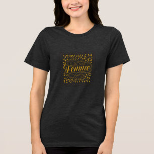 Camiseta Triblenda Elegante Femme Francesa Caligrafía Botánica Dorada
