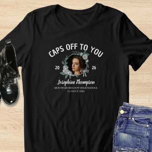 Camiseta Triblenda Elegante foto floral de graduación en blanco y neg