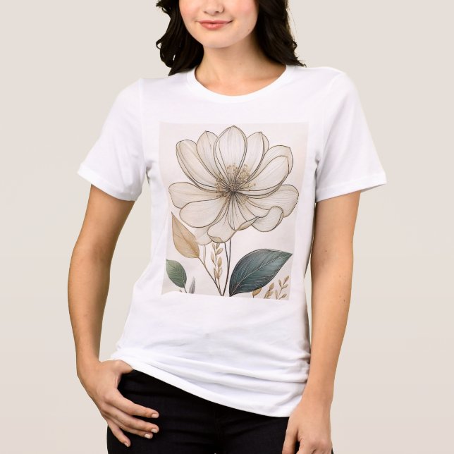 Camiseta Triblenda Elegante Línea Floral Arte - Diseño de Flores Mini (Anverso)