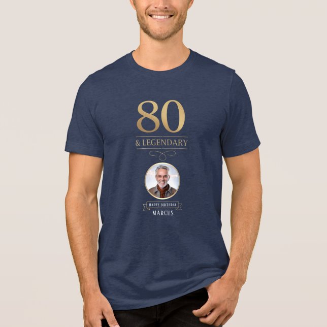 Camiseta Triblenda Elegante marina y oro 80 y legendario cumpleaños (Anverso)
