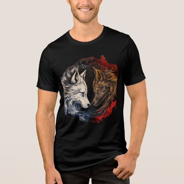 Camiseta Triblenda Elemental Wolves – Fire & Ice Spirit Art (Anverso)
