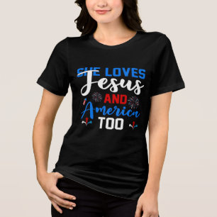Camiseta Triblenda Ella Ama a Jesús Y a América Demasiado Retro Patri