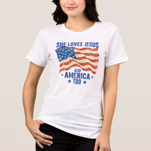 Camiseta Triblenda Ella ama a Jesús y a Estados Unidos también USA 4 