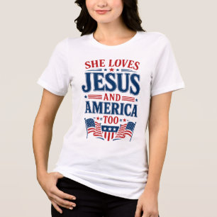 Camiseta Triblenda Ella Ama a Jesús y América También