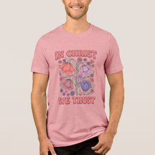 Camiseta Triblenda En Cristo Confiamos Diseño Floral Cristiano Vector
