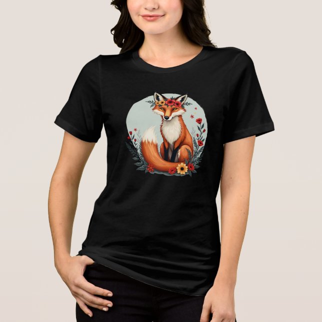 Camiseta Triblenda Encantador Floral Fox Woodland Folk Art (Anverso)