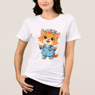 Camiseta Triblenda Enfermera de gato adorable para amantes de los ani