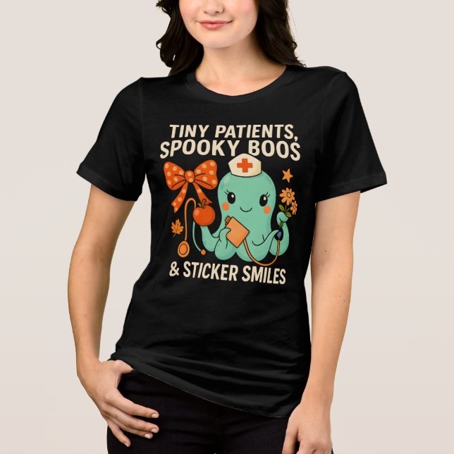 Camiseta Triblenda Enfermera pediátrica de Halloween Octopus (Anverso)