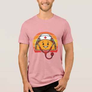 Camiseta Triblenda Enfermera Taco Diseño de Grabado Retro Vintage_1