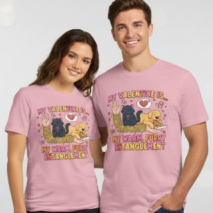 Camiseta Triblenda Entrelazamiento Divertido y Peludo de Perro y Gato