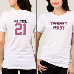 Camiseta Triblenda Equipo de cumpleaños rosa y negro para mujeres en