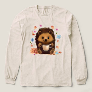 Camiseta Triblenda Erizo Acogedor con Café   Arte de Animal Otoñal Ad
