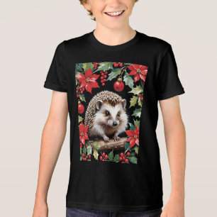 Camiseta Triblenda Erizo de Navidad con Poinsettias