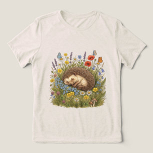 Camiseta Triblenda Erizo Durmiente en Pradera de Flores Silvestres Es