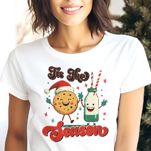 Camiseta Triblenda Es la Temporada Galleta y Leche Divertida Navidad