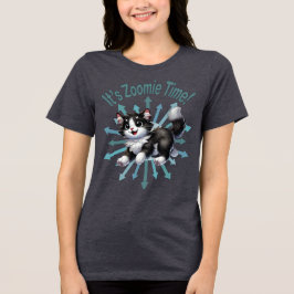 Camiseta Triblenda Es Zoomie Time Cute Gato Blanco y Negro