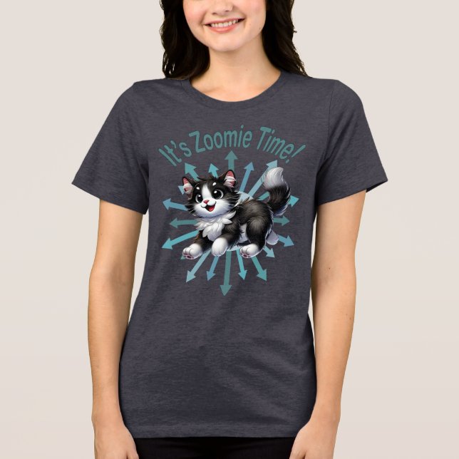Camiseta Triblenda Es Zoomie Time Cute Gato Blanco y Negro (Anverso)