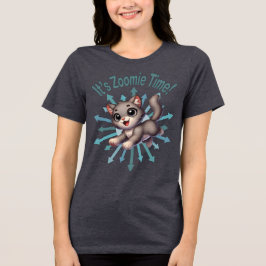 Camiseta Triblenda Es Zoomie Time Cute Gris y Gato Blanco