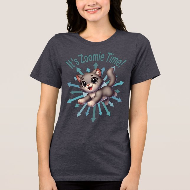 Camiseta Triblenda Es Zoomie Time Cute Gris y Gato Blanco (Anverso)