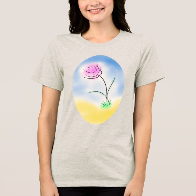 Camiseta Triblenda Escena Cameo estilizada de una flor rosa feliz (Anverso)