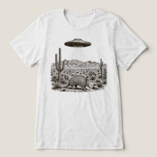Camiseta Triblenda Escena de Abducción Alienígena OVNI Armadillo en e