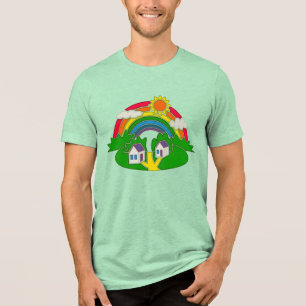 Camiseta Triblenda Escena rural personalizado con arcoiris y casa de 