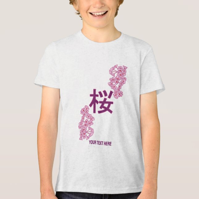 Camiseta Triblenda Escritura en japonés de kanji con flores de cerezo (Anverso)