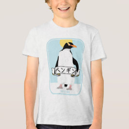 Camiseta Triblenda Escritura pingüino japonesa que lee el pingüino