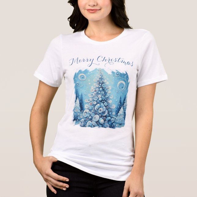Camiseta Triblenda Espectacular árbol de navidad impresionista azul (Anverso)