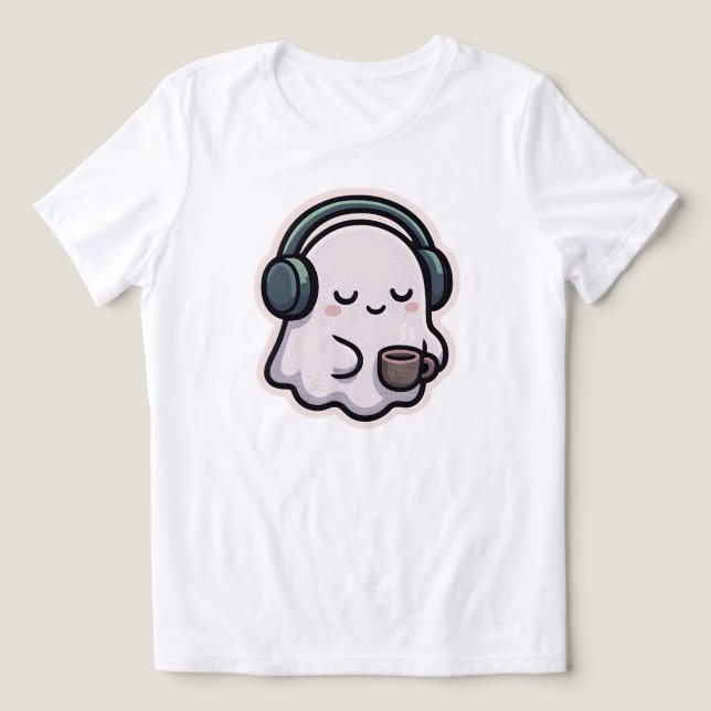 Camiseta Triblenda Espectacular Fantasma Con Café - Kawaii | SOLO BLA (Diseño delantero )