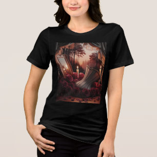 Camiseta Triblenda Espejo de corsé victoriano gótico con rosas rojas