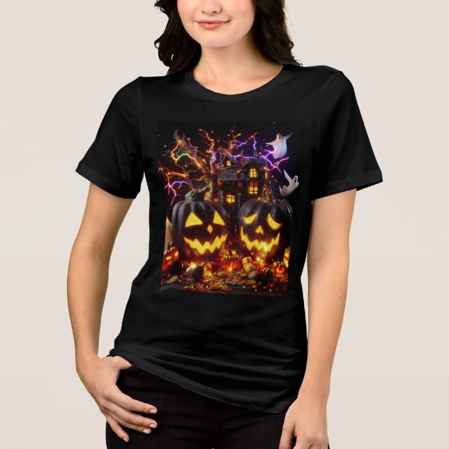 Camiseta Triblenda 🦇 espeluznante escena 🎃 de Halloween con 🙅 inqu (Anverso)