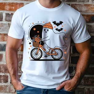 Camiseta Triblenda Espeluznante Fantasma Montando Bicicleta Halloween