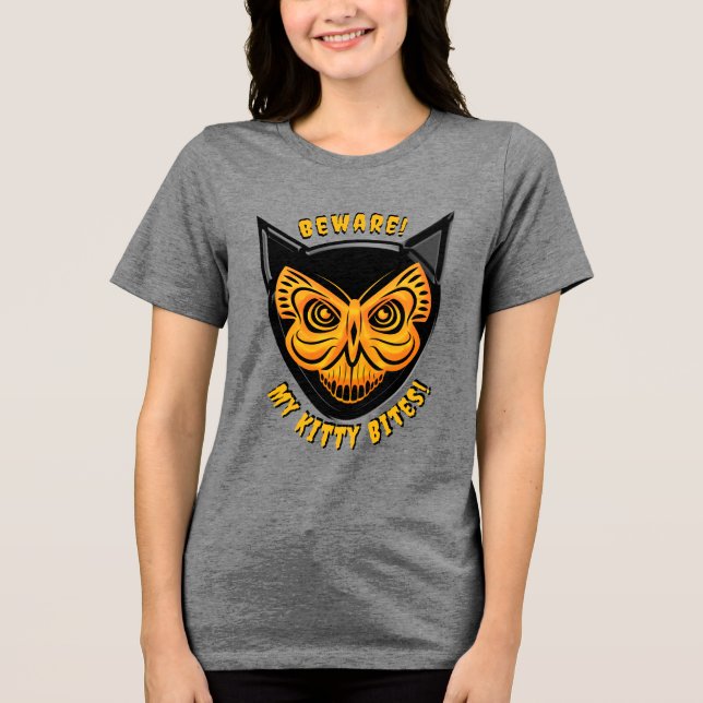 Camiseta Triblenda Espeluznante Skull de mariposa de gato negro (Anverso)