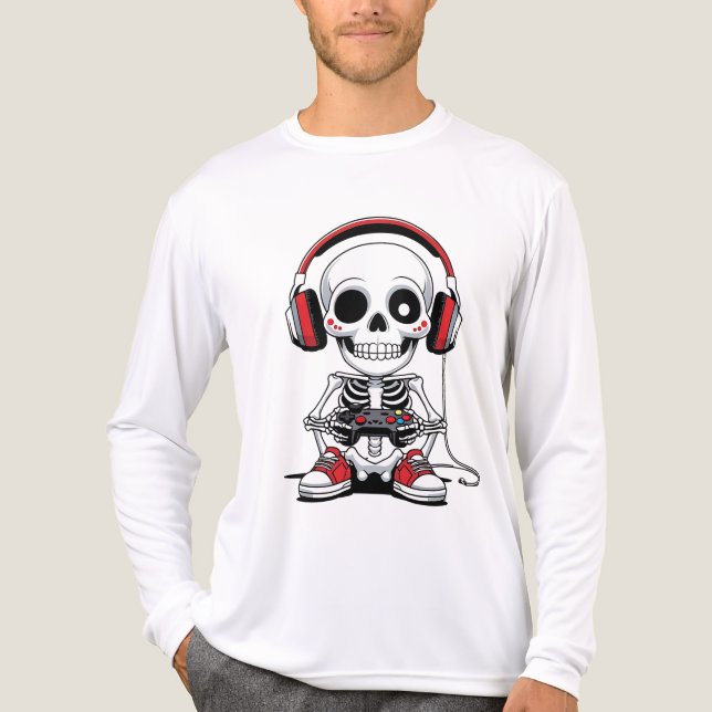 Camiseta Triblenda Esqueleto de gamer - Divertido juego de Halloween (Anverso )