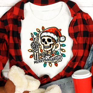 Camiseta Triblenda Esqueleto de Navidad Alegre y Brillante en Paz