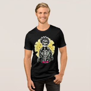 Camiseta Triblenda Esqueleto de Punk retro: enfriamiento de tres mezc