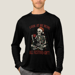 Camiseta Triblenda Esqueleto de Santa con Snark de Gatos en Vacacione