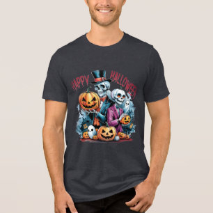 Camiseta Triblenda Esqueleto espeluznante divertido y Feliz Halloween