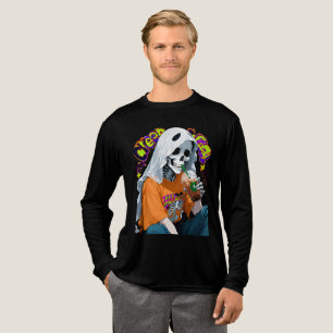 Camiseta Triblenda Esqueleto Fantasma de Anime Bebiendo Café Helado