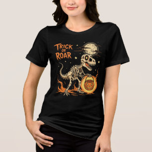 Camiseta Triblenda Esqueleto T-Rex con calabaza - Dinosaurio Hallowee