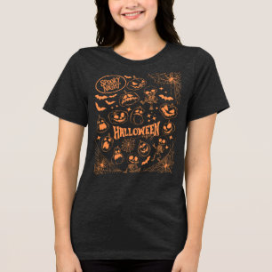 Camiseta Triblenda Esqueletos bailarines y calabaza - Halloween espel