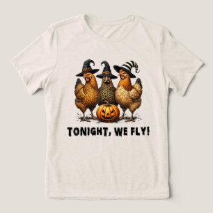 Camiseta Triblenda Esta Noche Volamos Graciosos Pollos Halloween