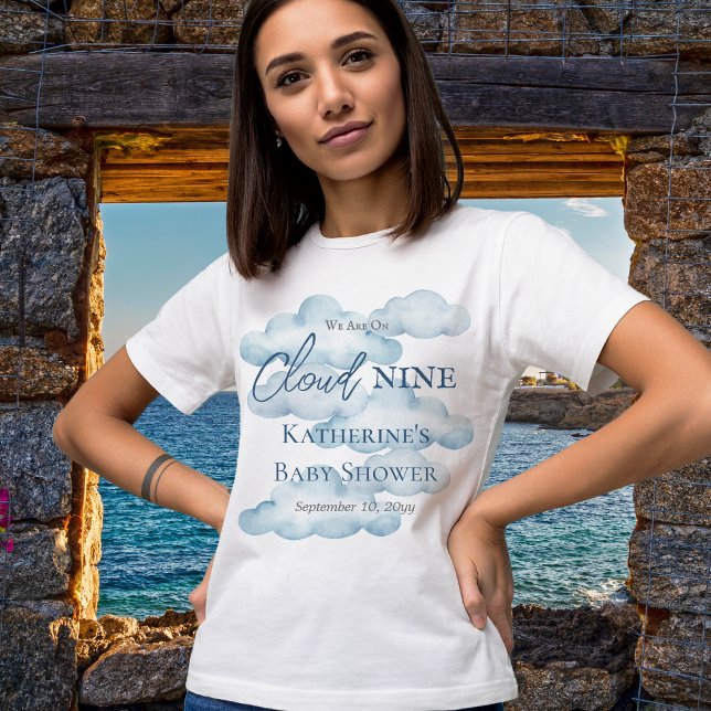 Camiseta Triblenda Estamos En El Nueve Baby Shower De Blue Boy ("We Are On Cloud Nine"  Blue Boy Baby Shower Woman's T-Shirt)