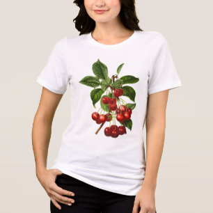 Camiseta Triblenda Estampa Botánica Vintage Cerezas Rojas